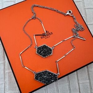 Armani Exchange Silver Necklace with black stones